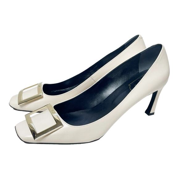 Roger Vivier Belle Vivier Trompette White Leather Silver Buckle Pumps 39.5 - Picture 4 of 9